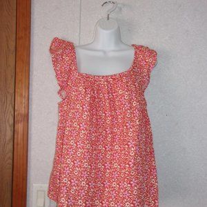 Ann Taylor - (New with Tags) Orange, White & Pink Floral, Cropped Blouse Size L